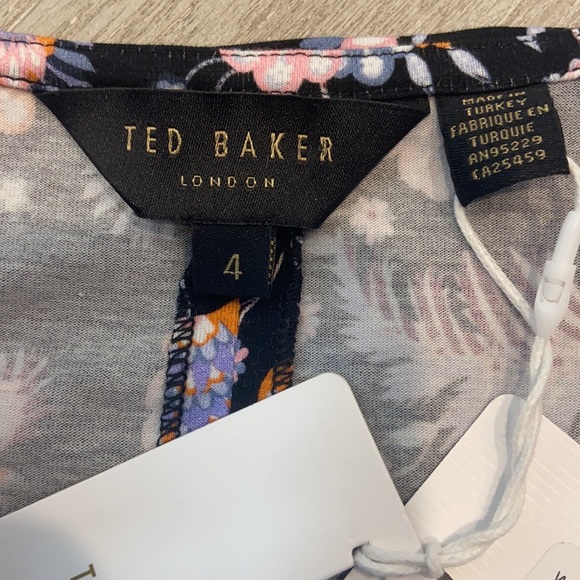 TED BAKER Dracena Square Neck Printed Mini Dress in Black. Ted:  4  US: 10- 12 - Picture 6 of 8